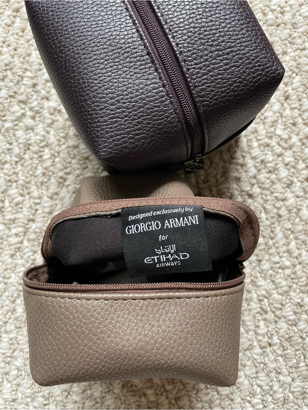 Giorgio Armani Taupe and Deep Purple Pebbled Leather Zip Pouches - Picture 3 of 7